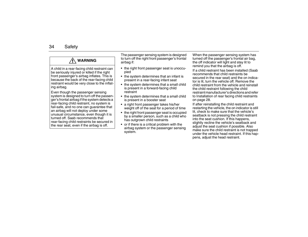 Saab 2007 owner manual Safety 