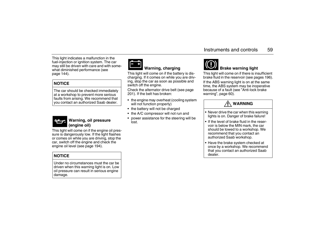 Saab 2007 owner manual Brake warning light 