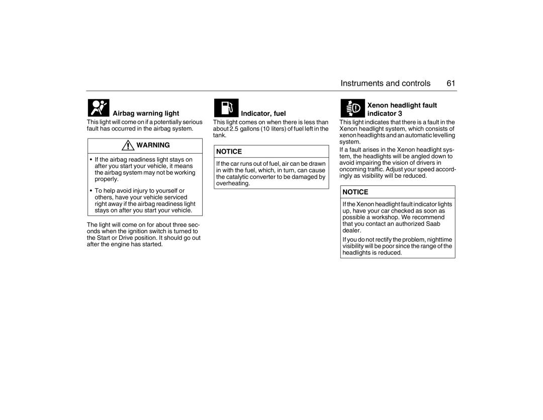 Saab 2007 owner manual Airbag warning light 