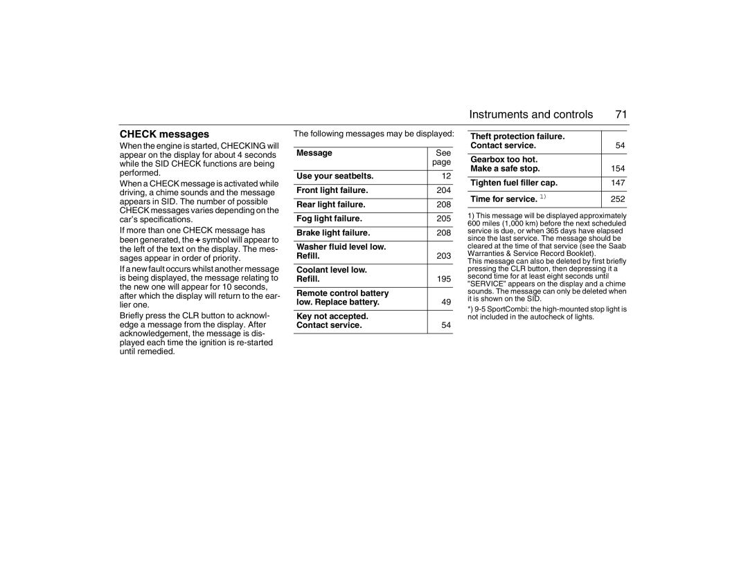 Saab 2007 owner manual Check messages 