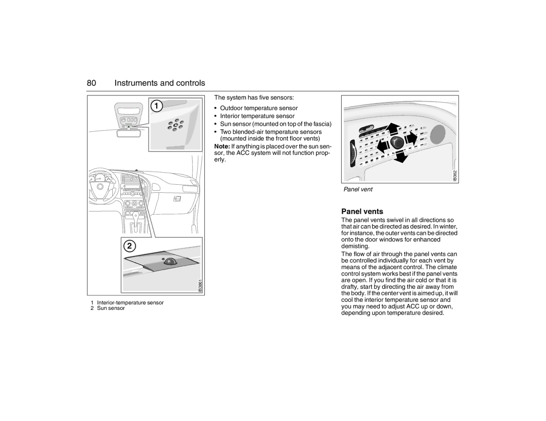 Saab 2007 owner manual Panel vents 