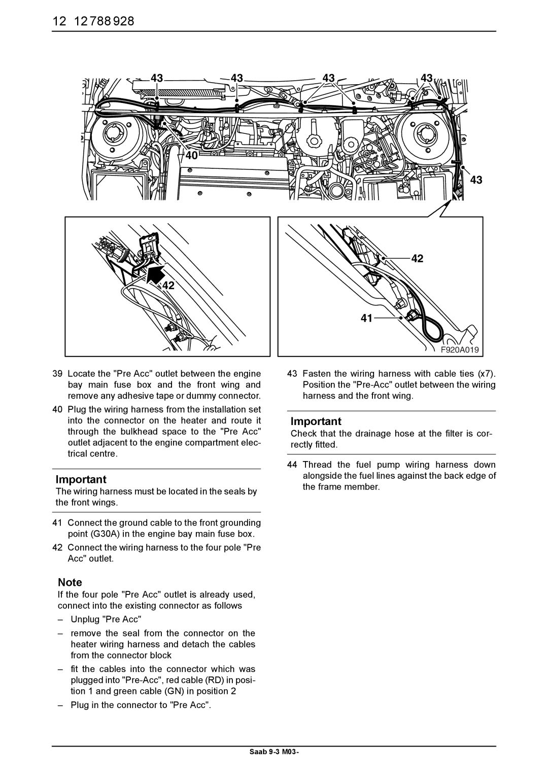 Saab 9-3 M03 installation instructions 12 12 788, 4343 