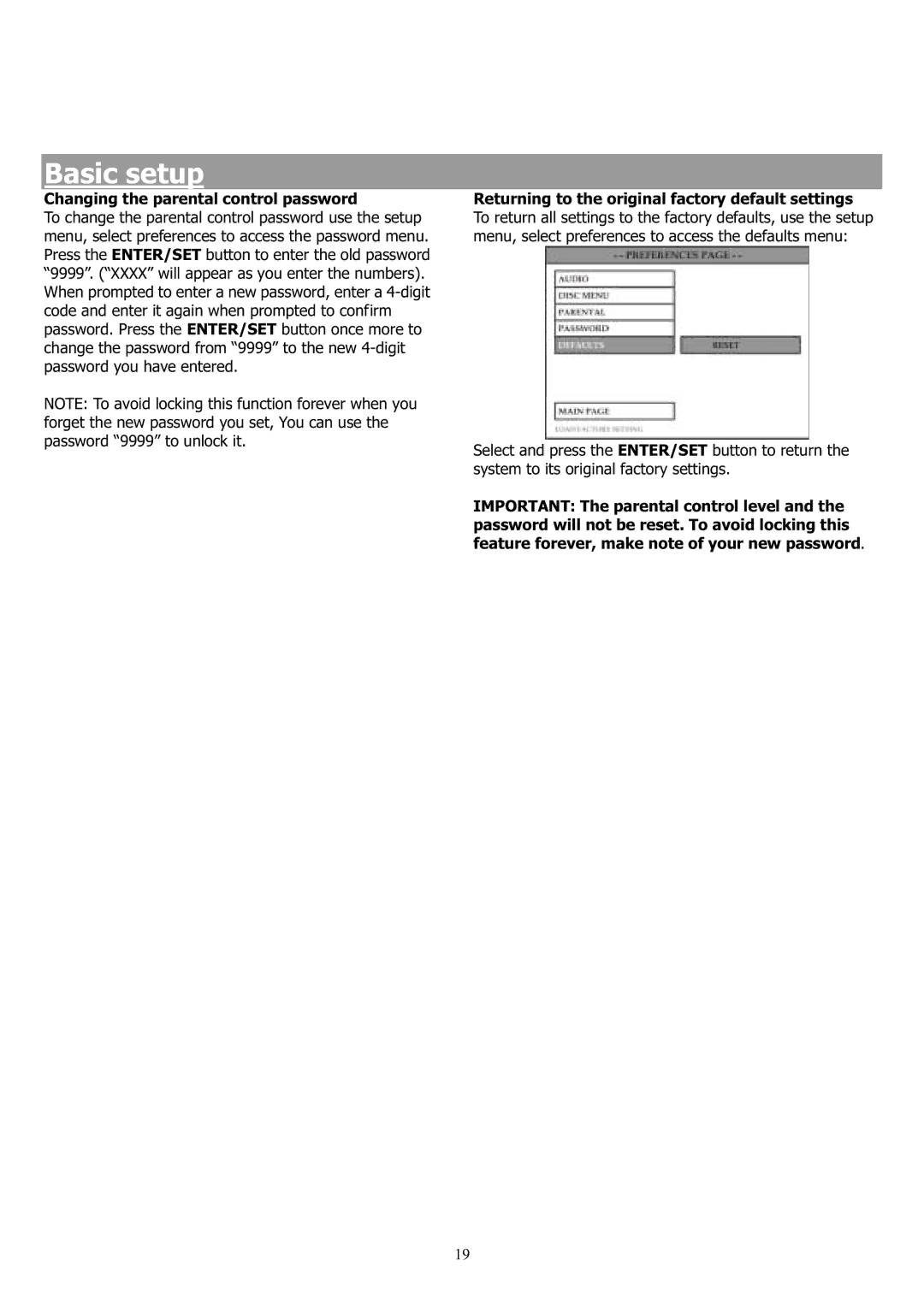 Saba 31-5023 manual Changing the parental control password 