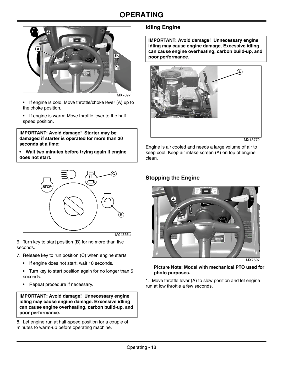 Sabo 108-17 HS manual Idling Engine, Stopping the Engine 