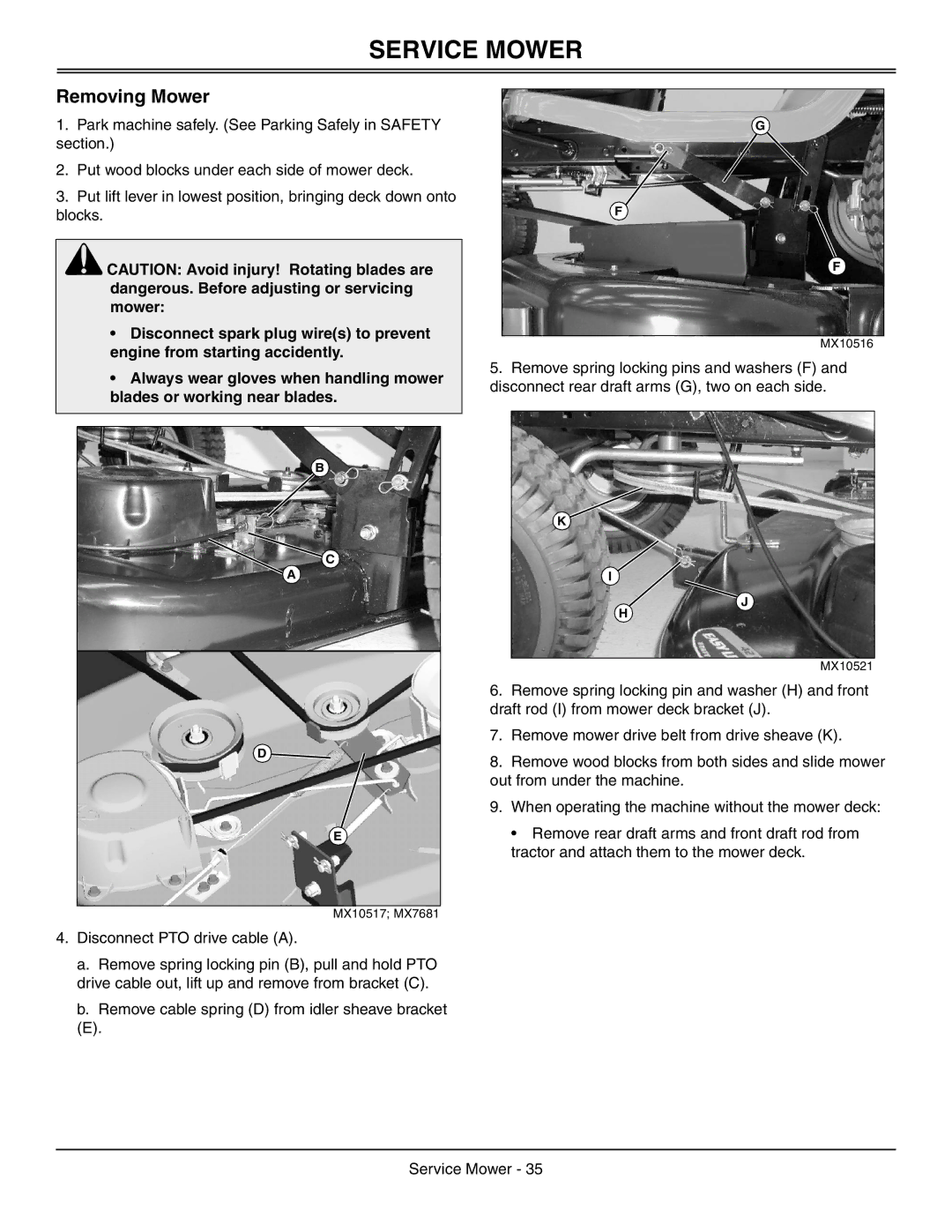 Sabo 108-17 HS manual Service Mower, Removing Mower 