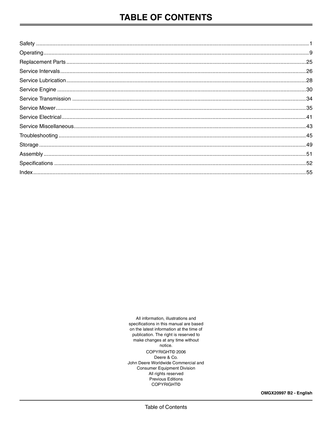 Sabo 108-17 HS manual Table of Contents 