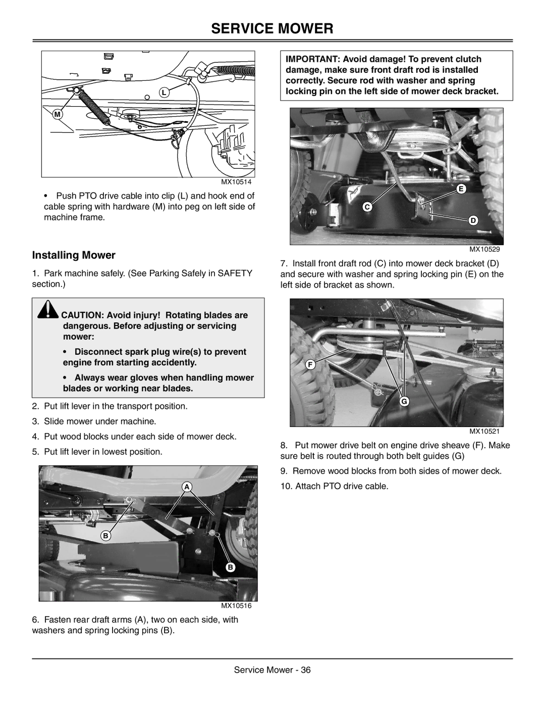 Sabo 108-17 HS manual Installing Mower 