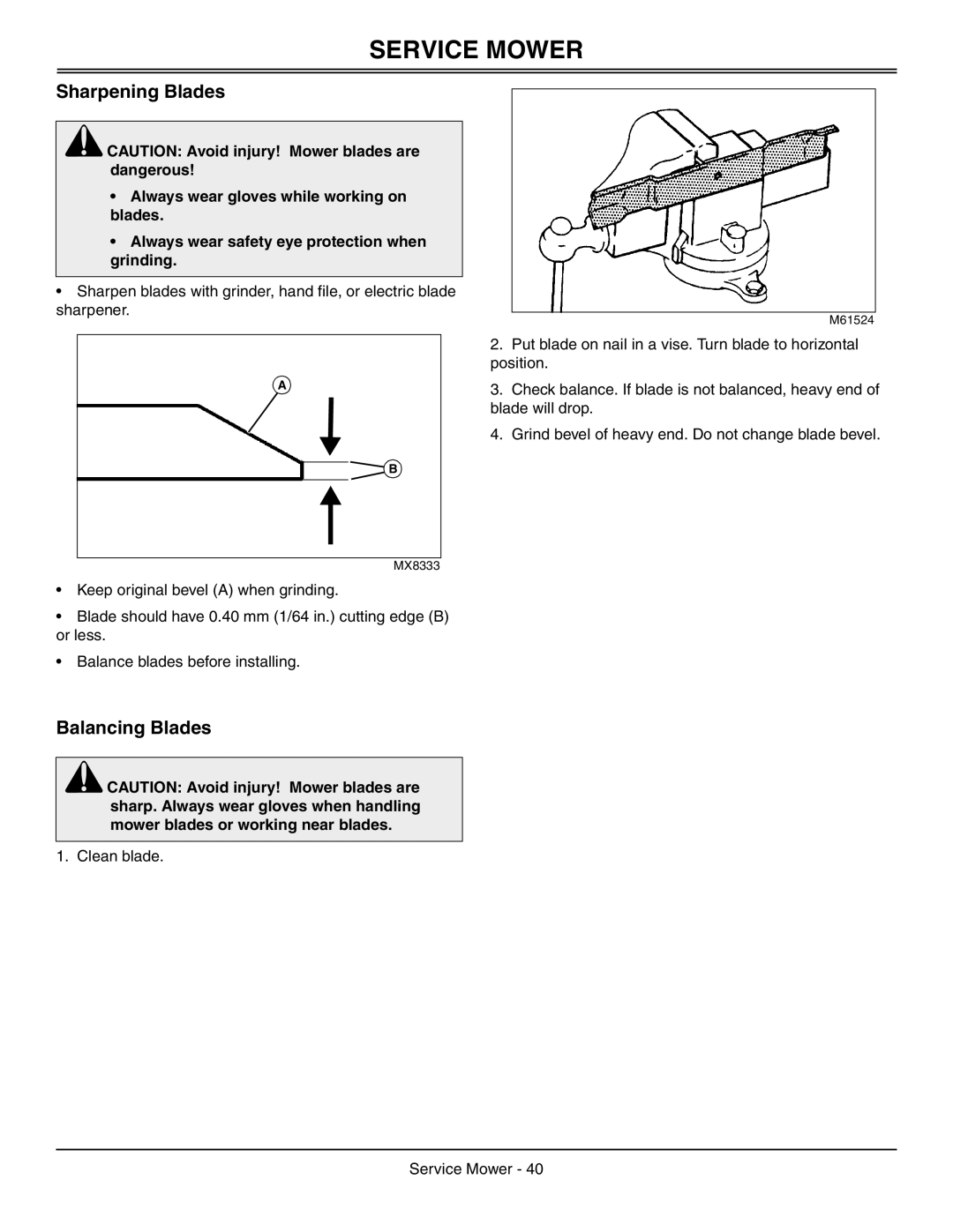 Sabo 108-17 HS manual Sharpening Blades, Balancing Blades 