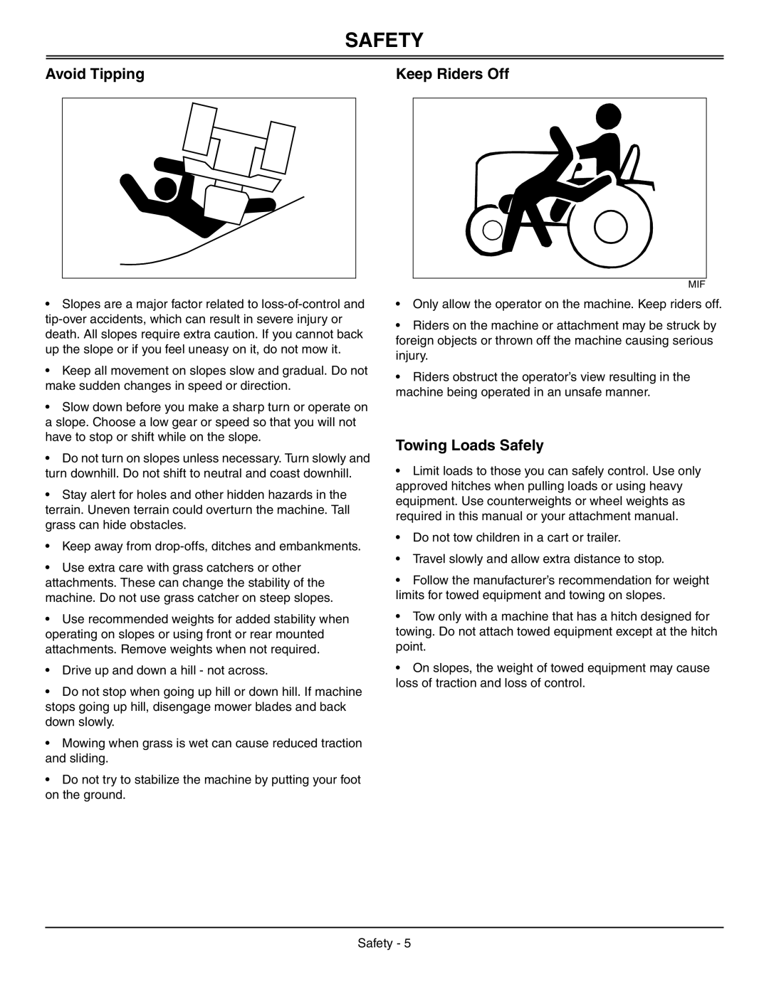 Sabo 108-17 HS manual Avoid Tipping Keep Riders Off, Towing Loads Safely 