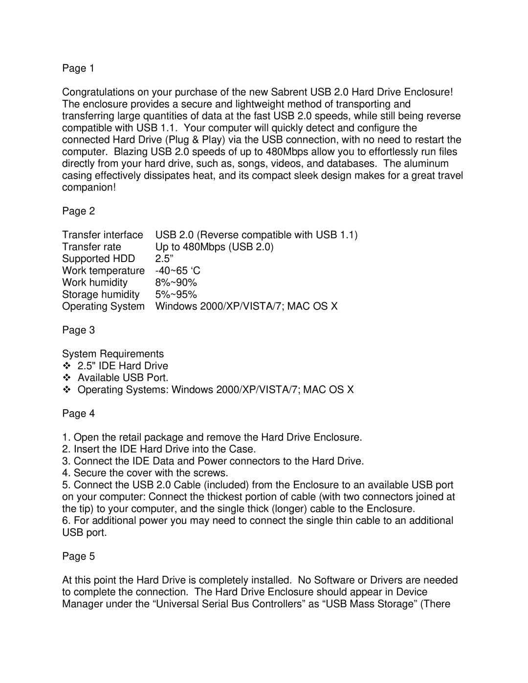 Sabrent Computer Drive manual 