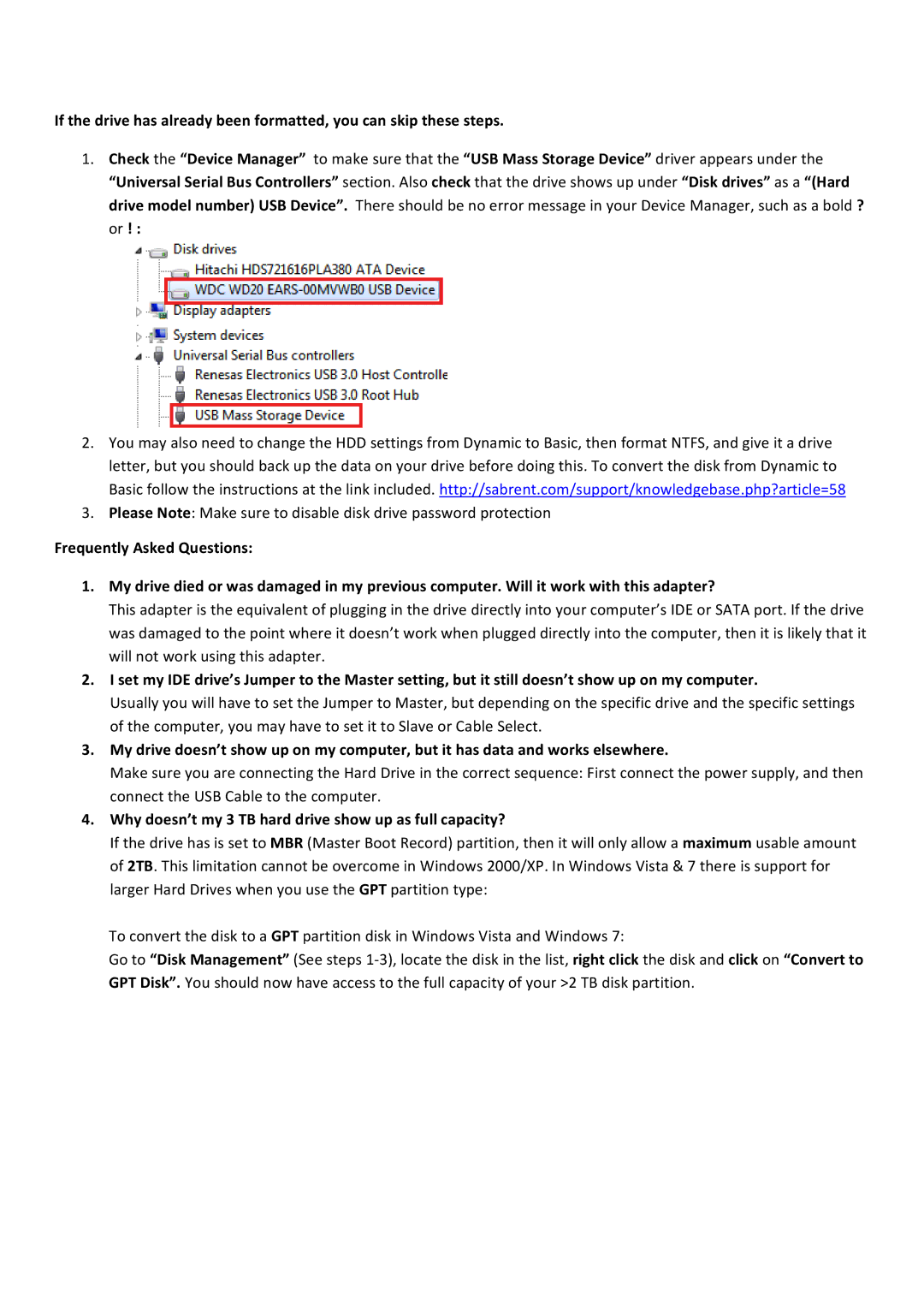 Sabrent USBDSC5 manual Why doesn’t my 3 TB hard drive show up as full capacity? 