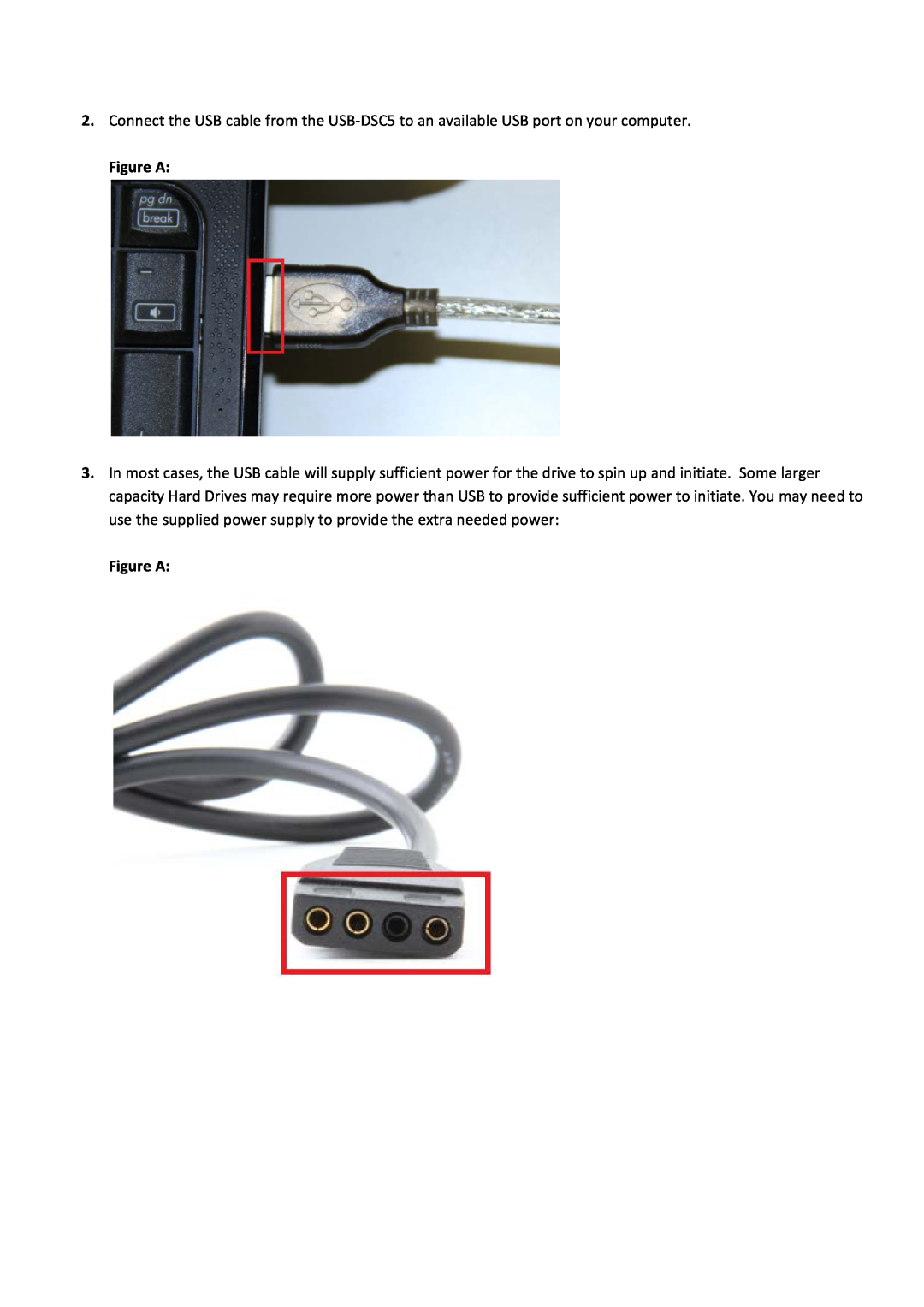 Sabrent USBDSC5 manual Figure A, Connect the USB cable from the USB‐DSC5 to an available USB port on your computer 