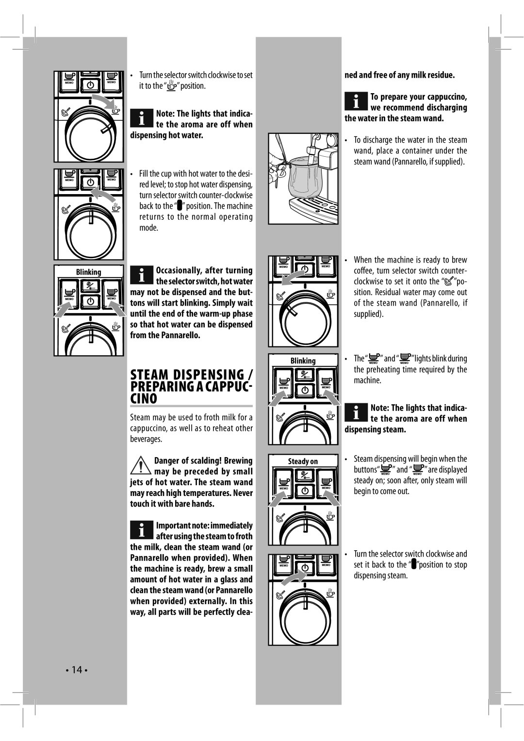 Saeco Coffee Makers 104342 manual Dispensing hot water, Occasionally, after turning, Ned and free of any milk residue 