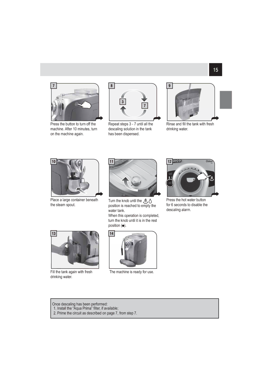 Saeco Coffee Makers 15000721 manual Prime the circuit as described on page 7, from step 