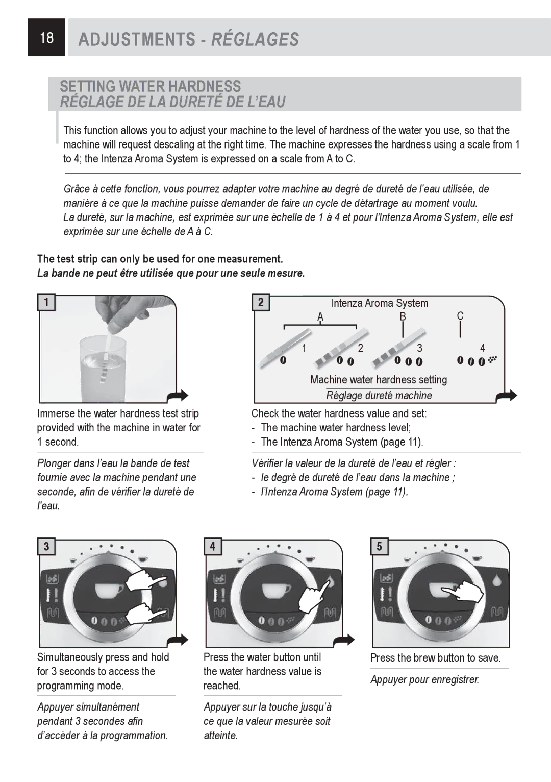 Saeco Coffee Makers 15001566, SUP032OR manual Setting Water Hardness, Réglage DE LA Dureté DE L’EAU, Réglage dureté machine 