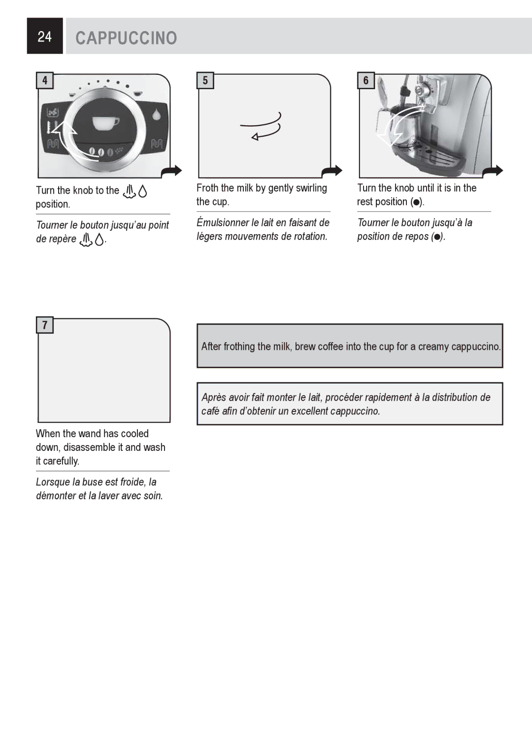 Saeco Coffee Makers 15001566, SUP032OR manual Cappuccino 