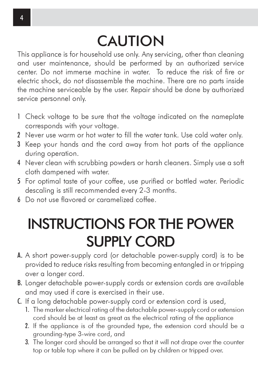 Saeco Coffee Makers 15001566, SUP032OR manual Supply Cord 