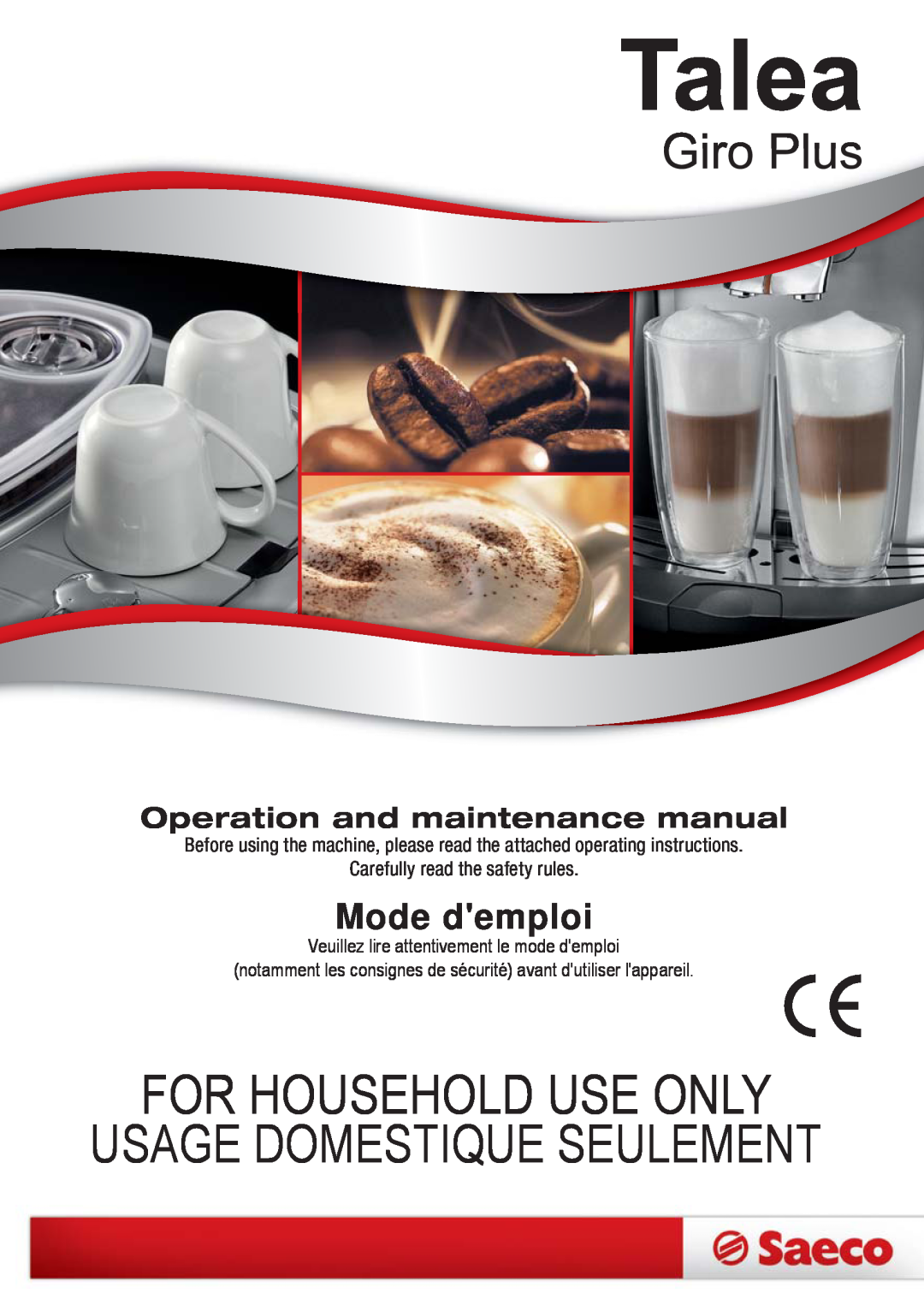 Saeco Coffee Makers SUP032OR, 15001566 manual For Household Use Only, Usage Domestique Seulement, Mode demploi 