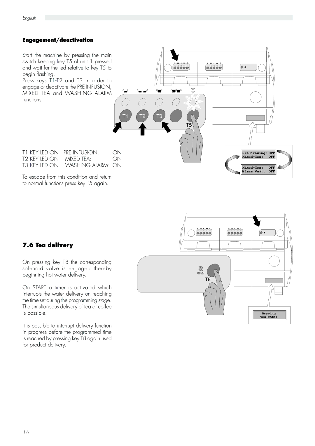 Saeco Coffee Makers Aroma manual Tea delivery, Engagement/deactivation 