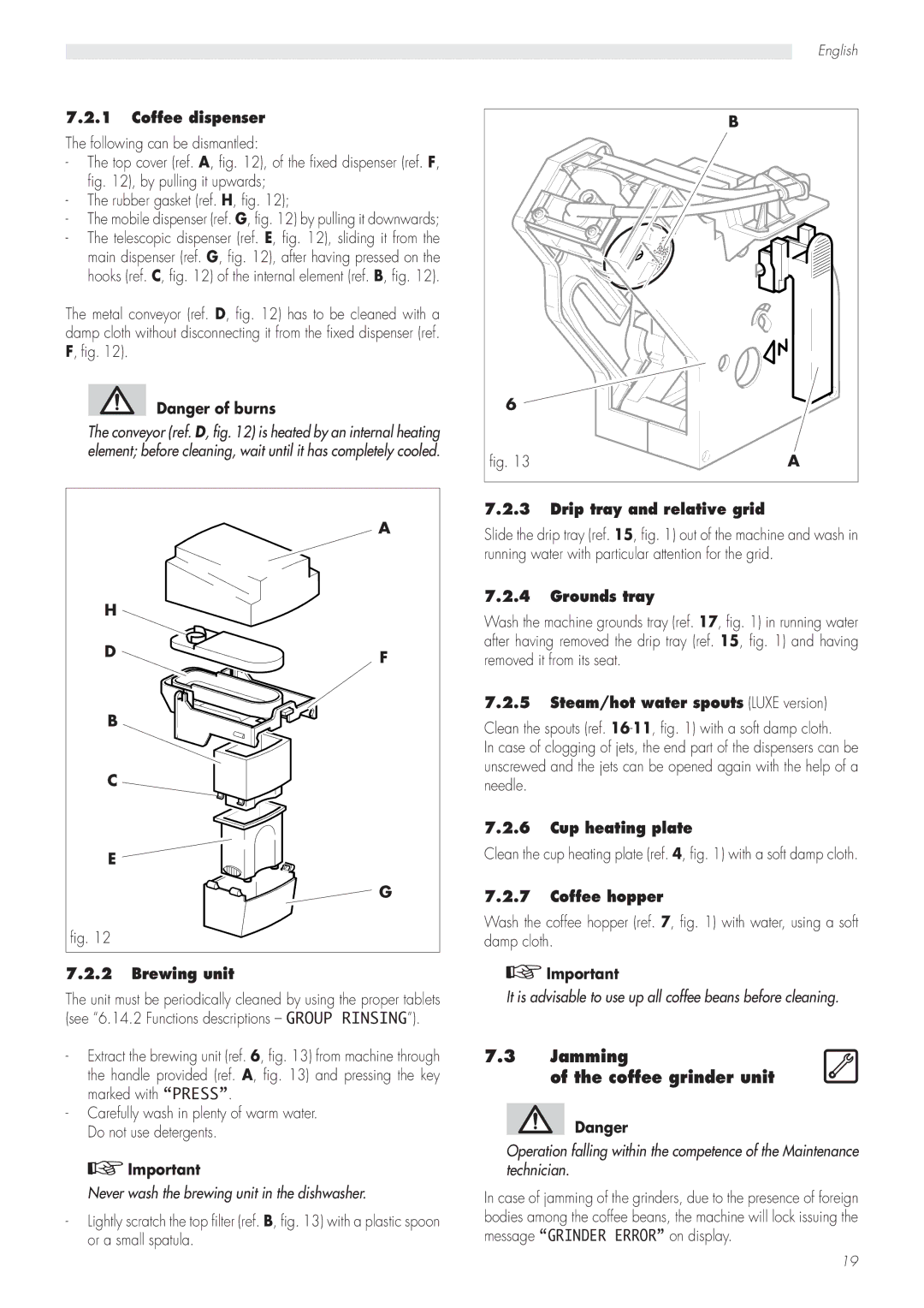 Saeco Coffee Makers CAP001/A manual Jamming Coffee grinder unit 