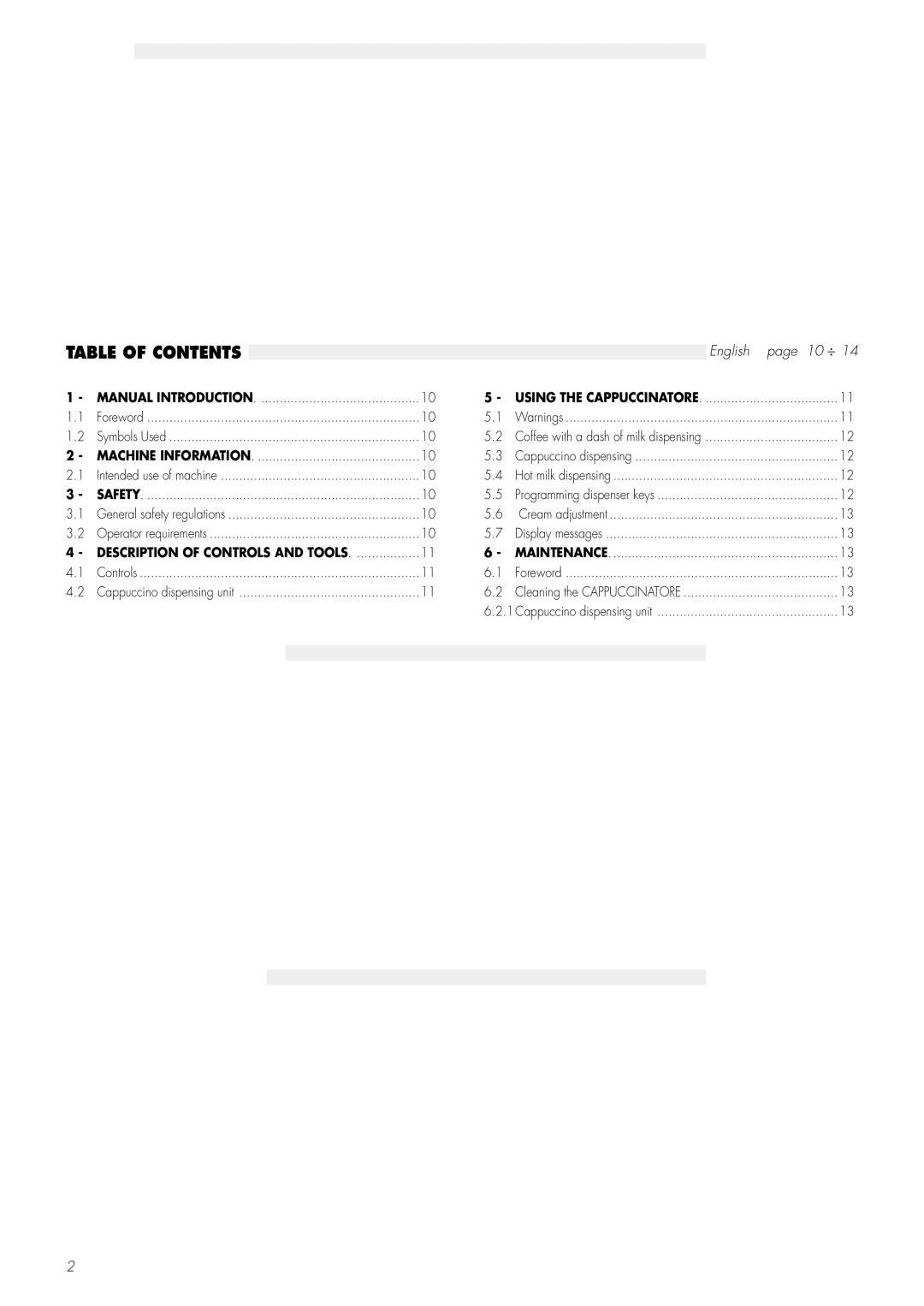 Saeco Coffee Makers CAP001B manual Table of Contents 