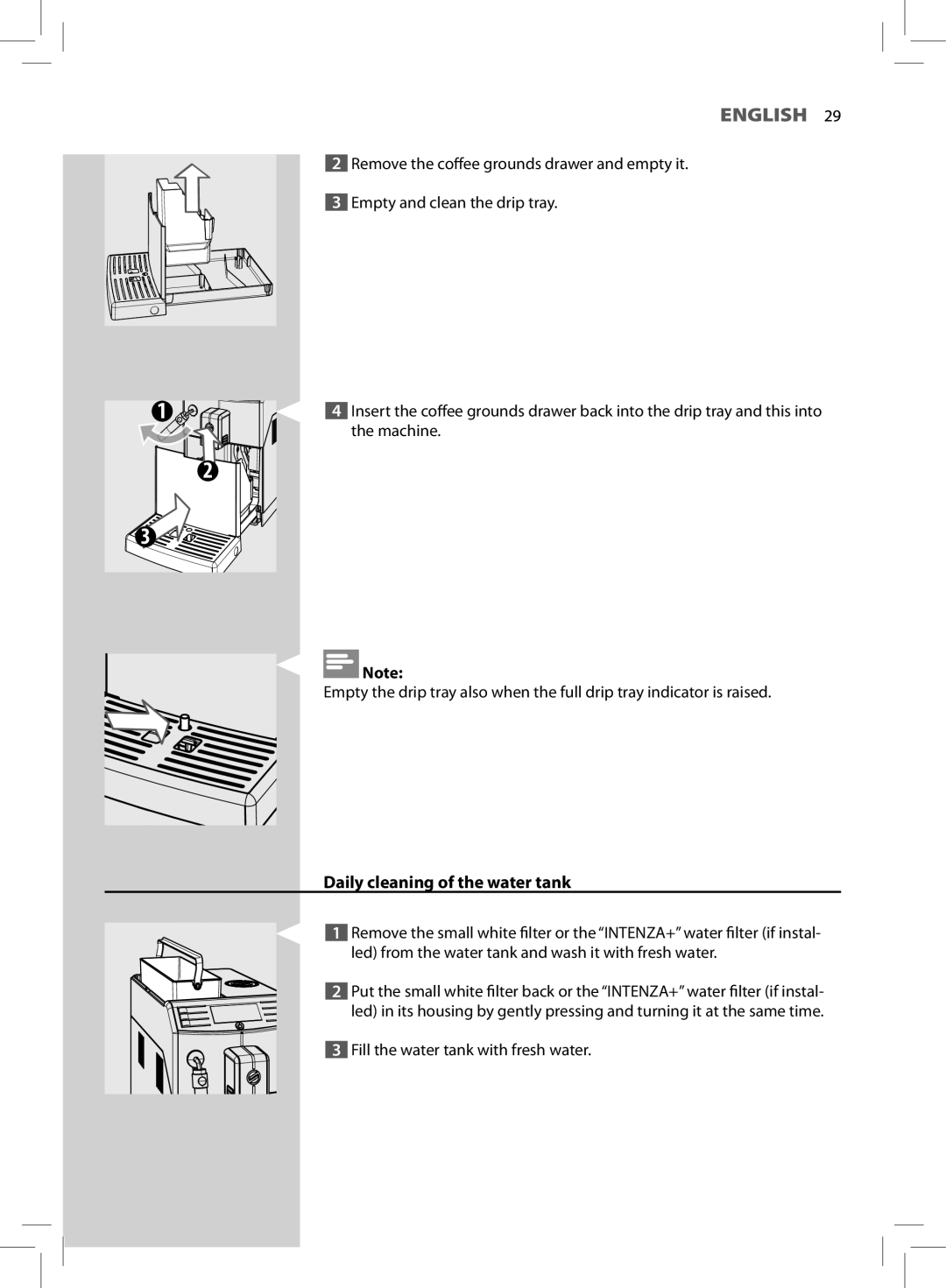 Saeco Coffee Makers HD8761, HD8764 manual Daily cleaning of the water tank 