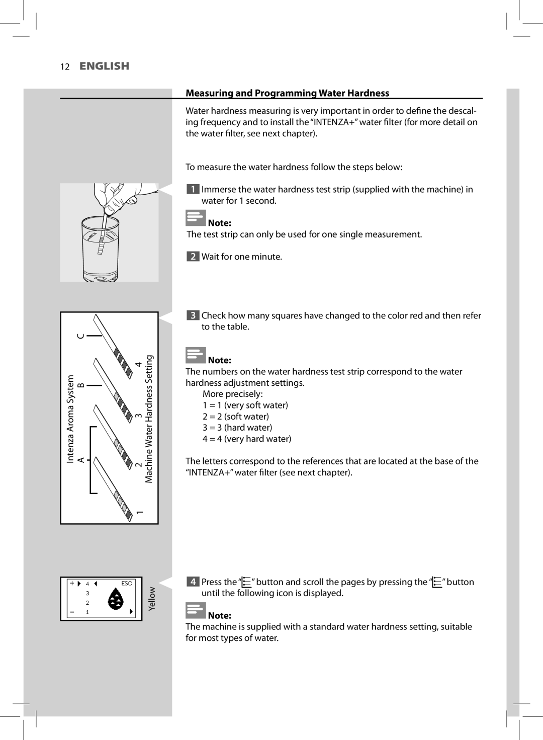 Saeco Coffee Makers HD8772 user manual Measuring and Programming Water Hardness 