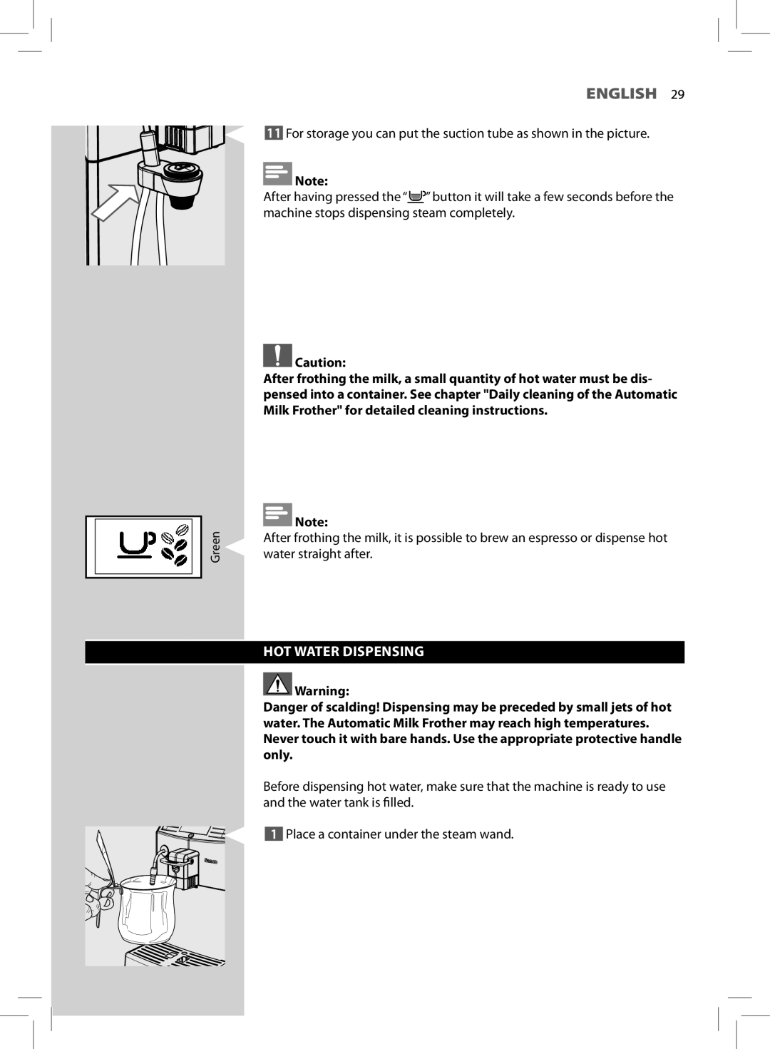 Saeco Coffee Makers HD8772 user manual HOT Water Dispensing 