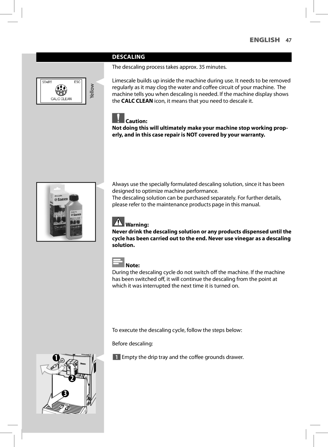 Saeco Coffee Makers HD8772 user manual Descaling 