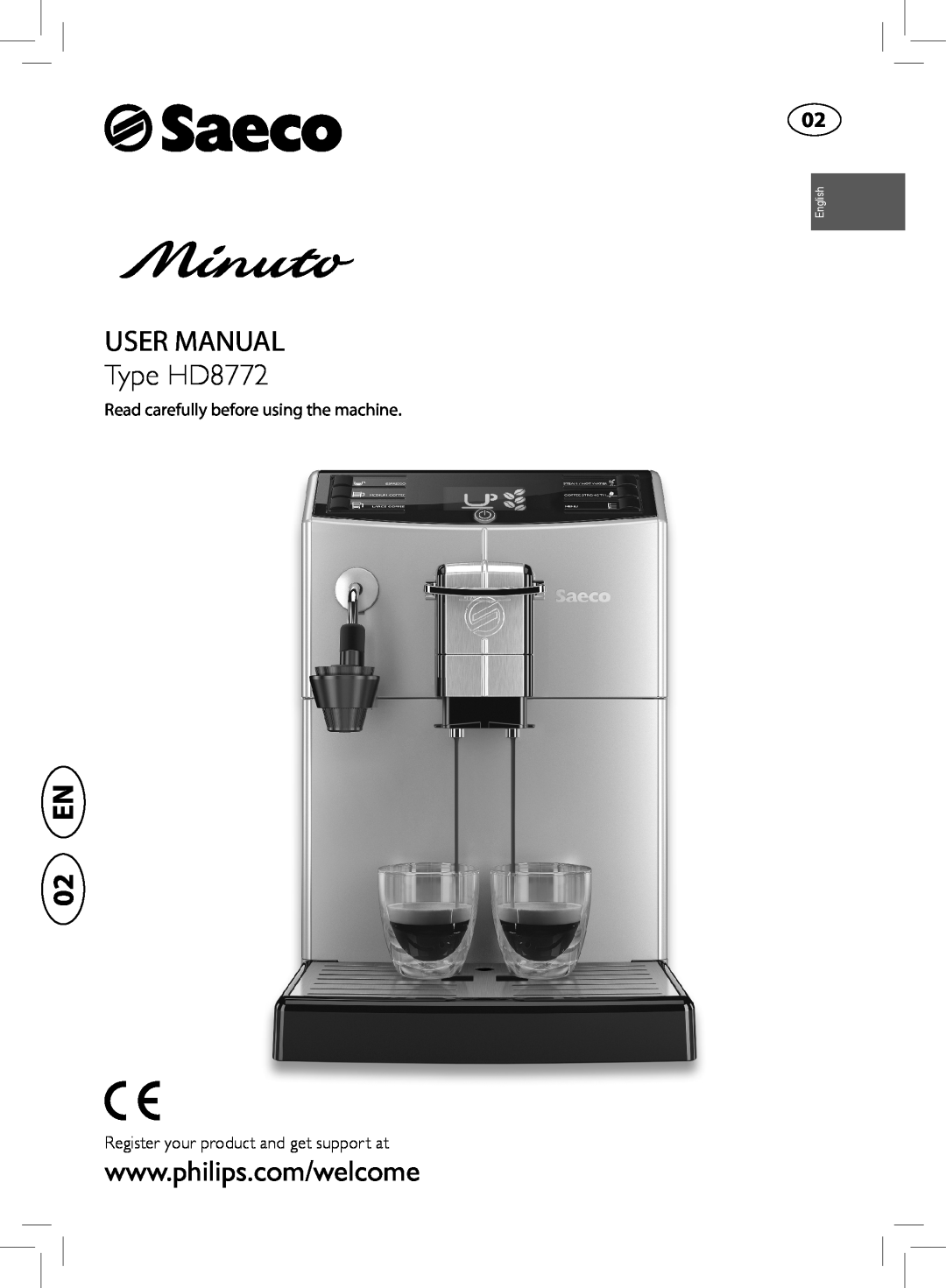 Saeco Coffee Makers HD8772 user manual 02 EN, Read carefully before using the machine, English 