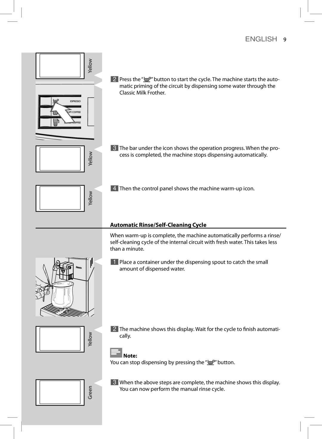 Saeco Coffee Makers HD8775 user manual Automatic Rinse/Self-Cleaning Cycle 