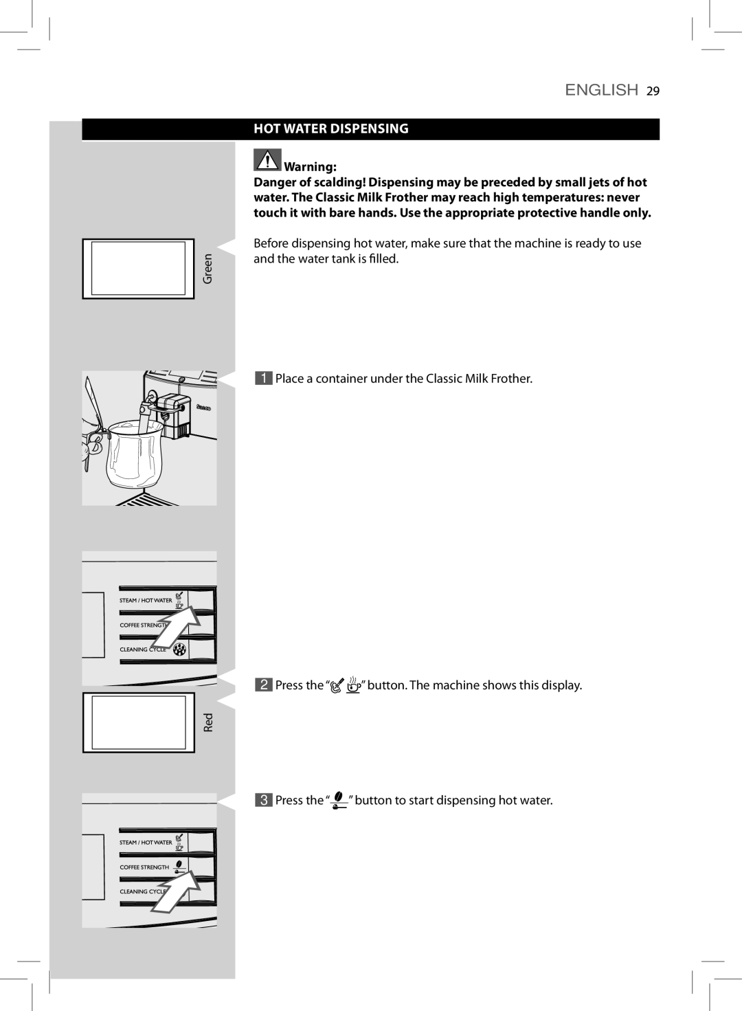 Saeco Coffee Makers HD8775 user manual HOT Water Dispensing 