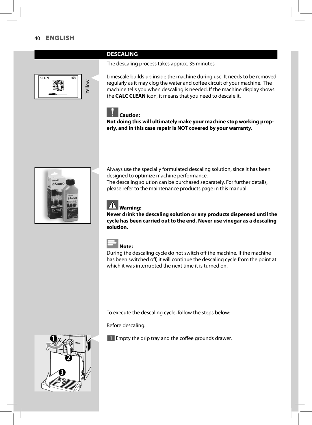 Saeco Coffee Makers HD8775 user manual Descaling 