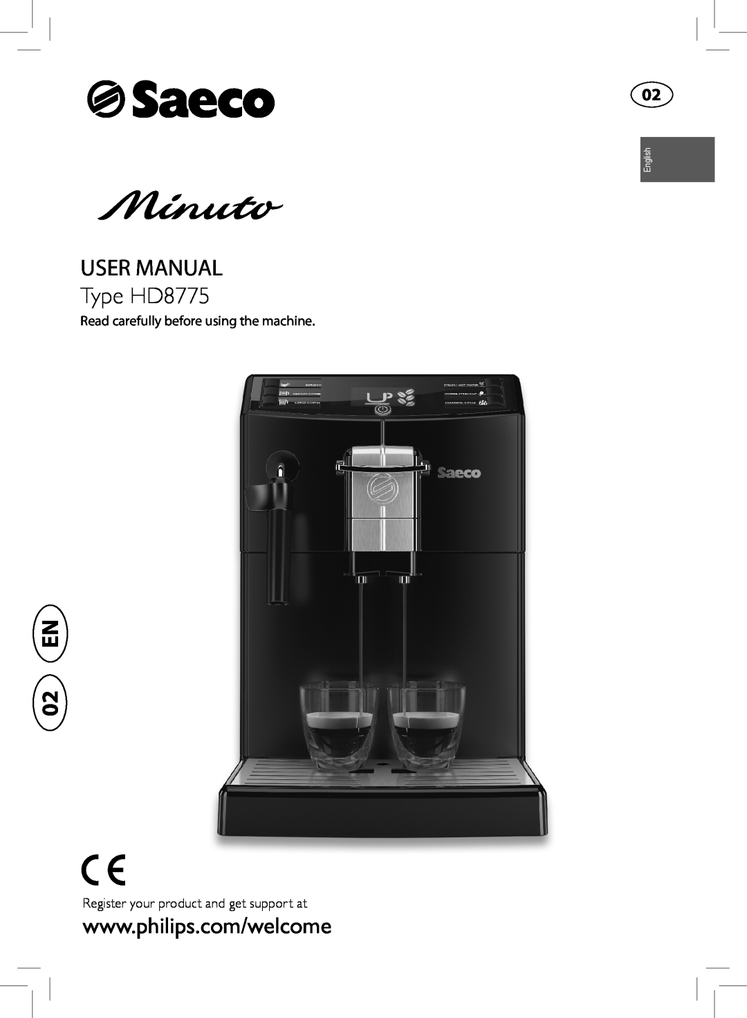 Saeco Coffee Makers HD8775 user manual 02 EN, Read carefully before using the machine, English 