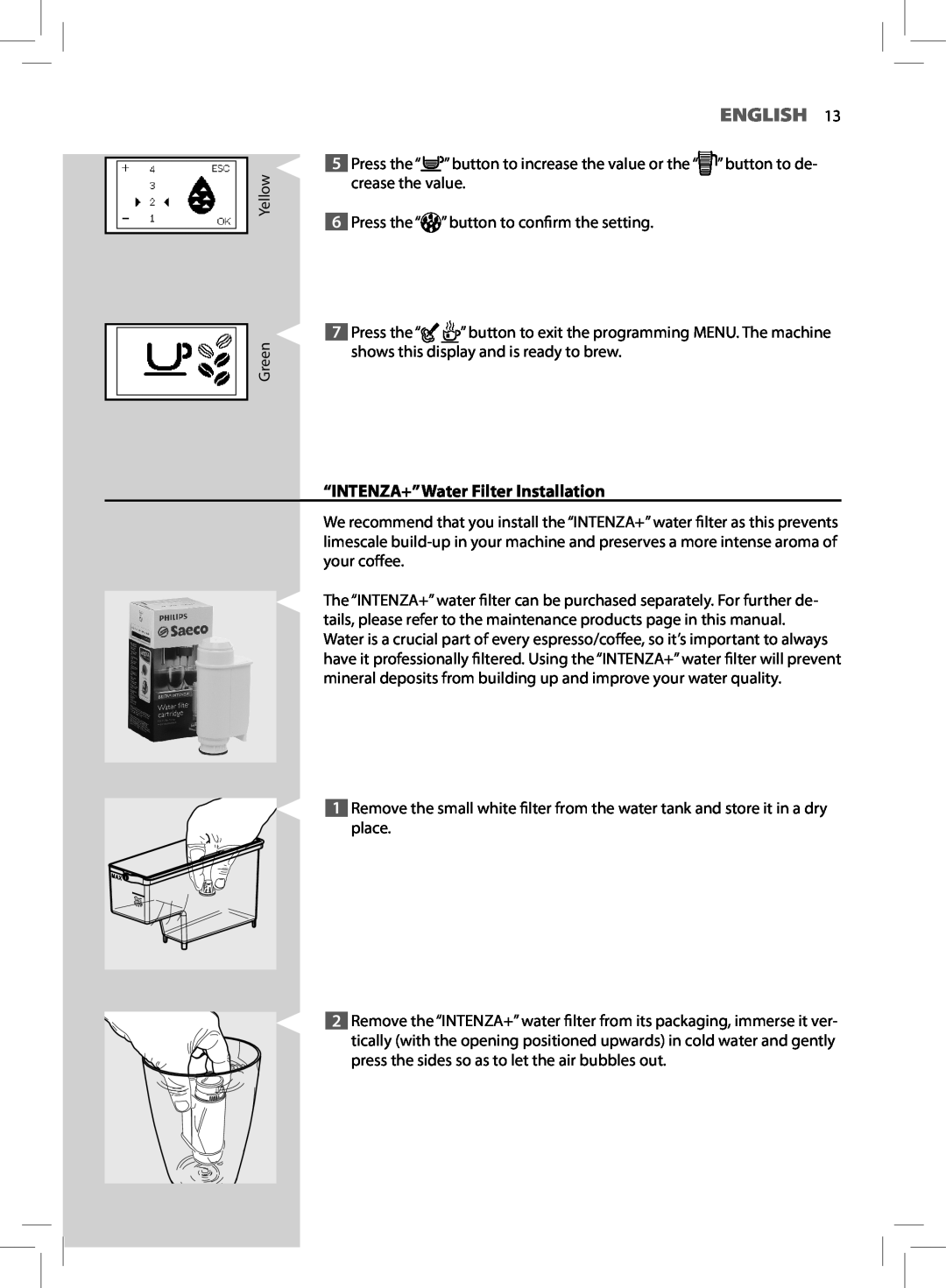 Saeco Coffee Makers HD8775 user manual English, “INTENZA+”Water Filter Installation 