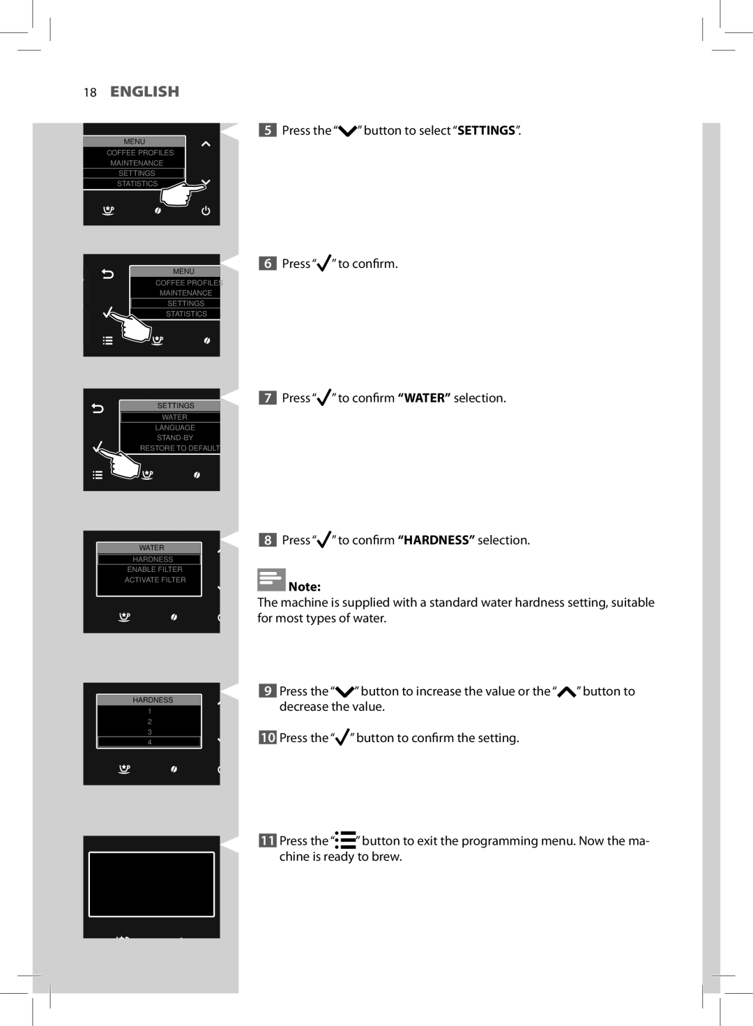 Saeco Coffee Makers HD8966 manual Coffee Profiles Maintenance Settings Statistics 