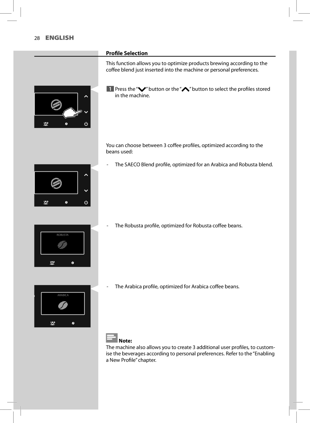 Saeco Coffee Makers HD8966 manual Profile Selection 