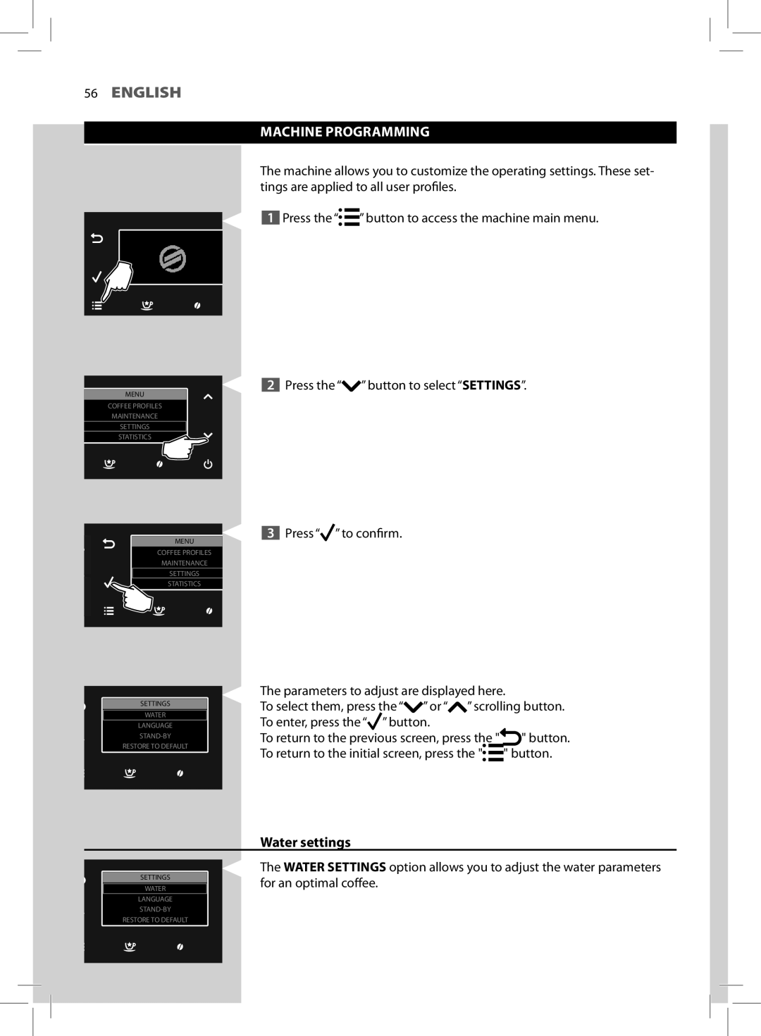 Saeco Coffee Makers HD8966 manual Machine Programming, Button 