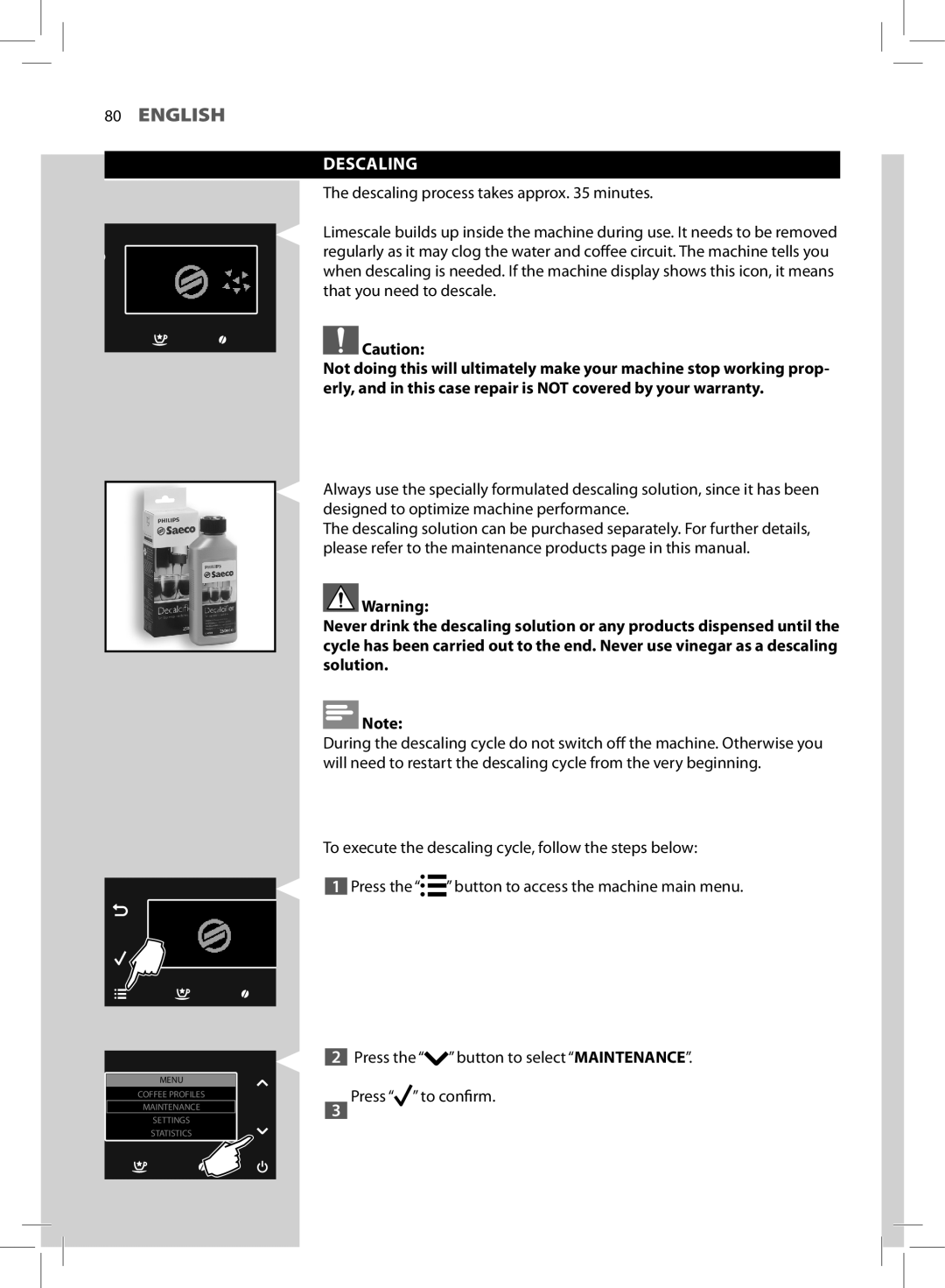 Saeco Coffee Makers HD8966 manual Descaling 