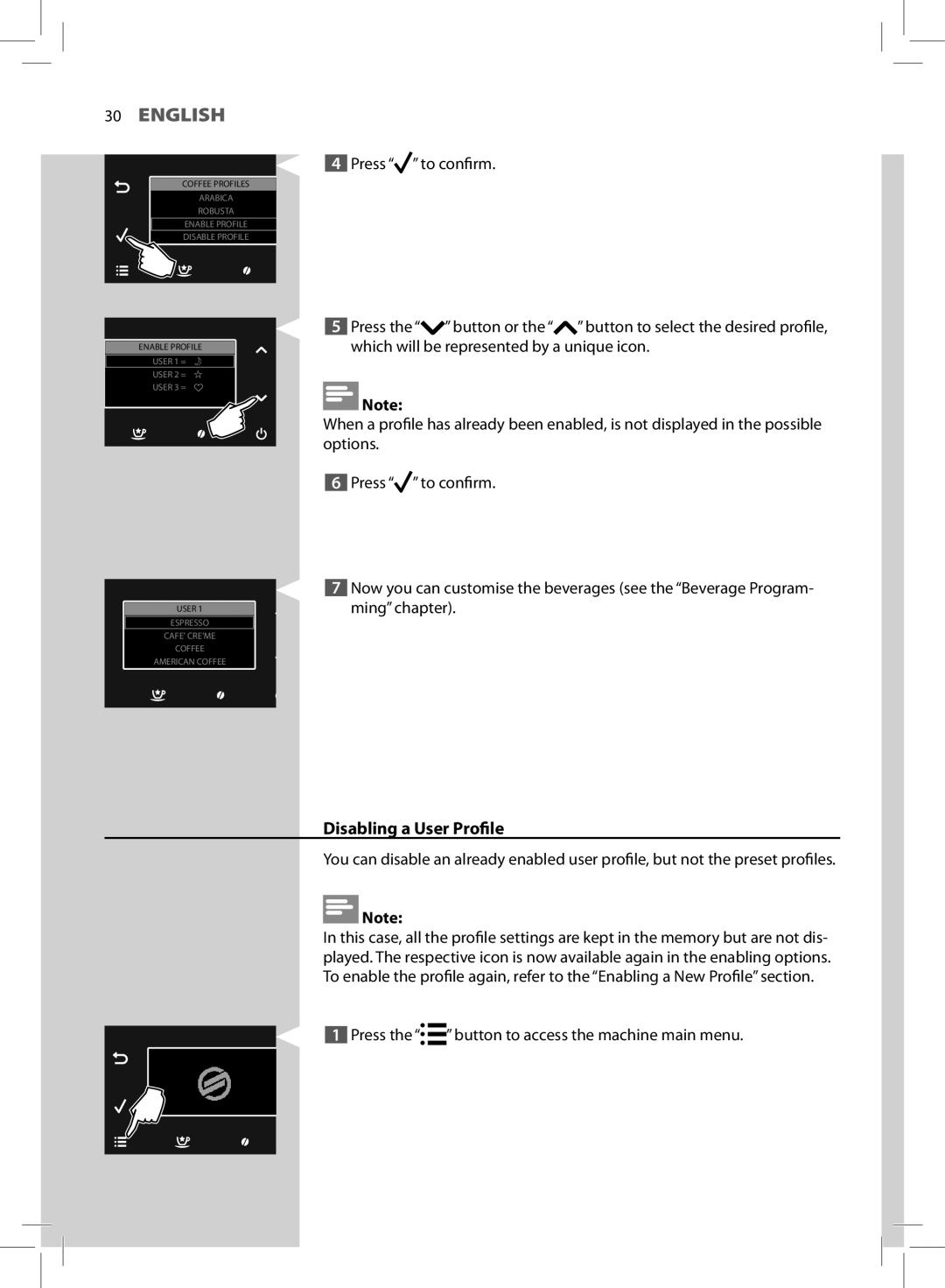 Saeco Coffee Makers HD8966 manual Disabling a User Profile 