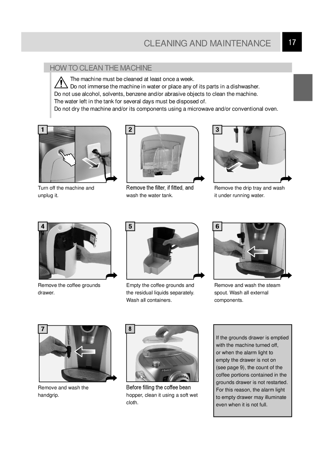 Saeco Coffee Makers GIRO PRO, Odea Giro manual Cleaning and Maintenance, HOW to Clean the Machine 