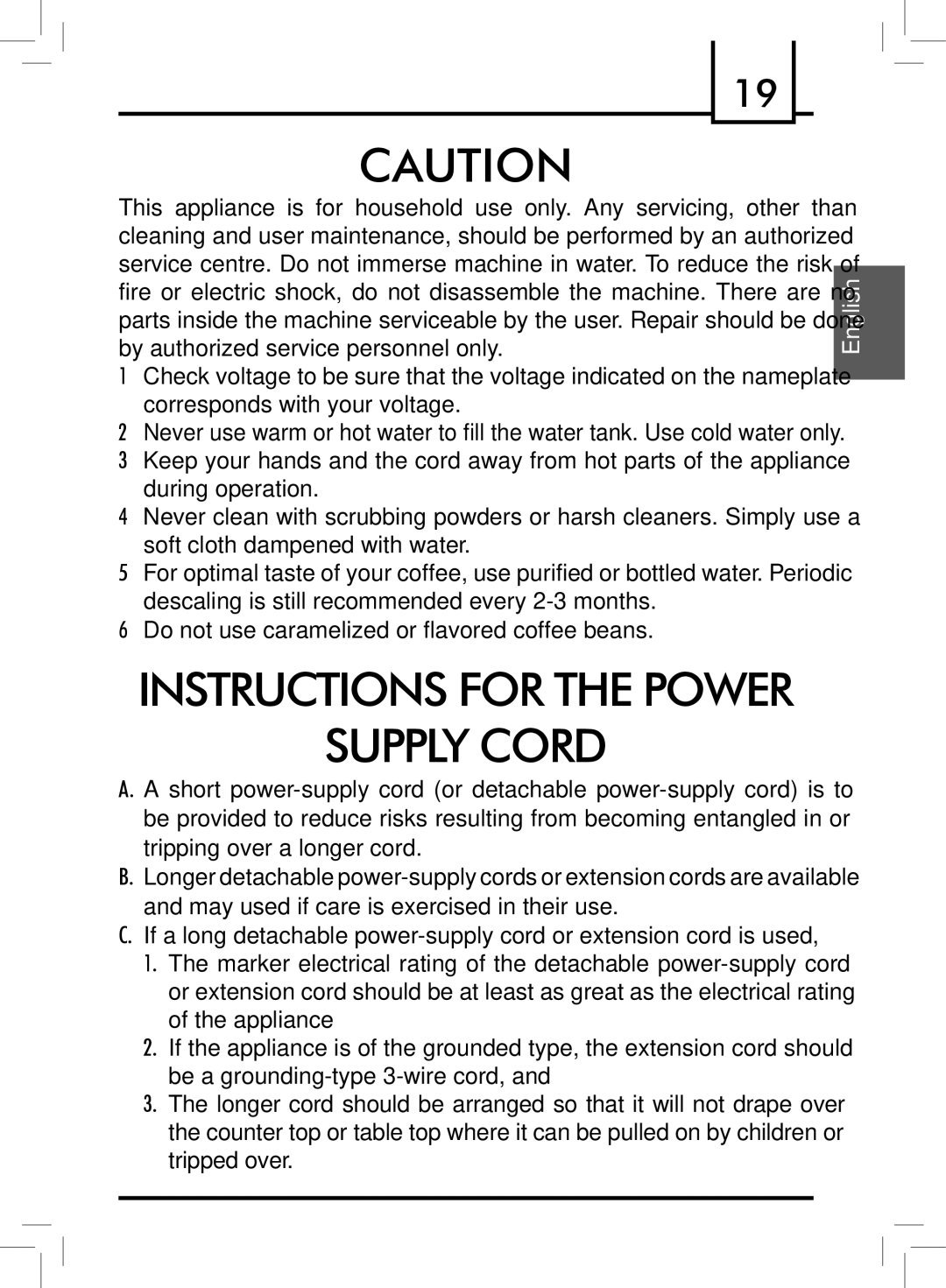 Saeco Coffee Makers PLUS manual Supply Cord 