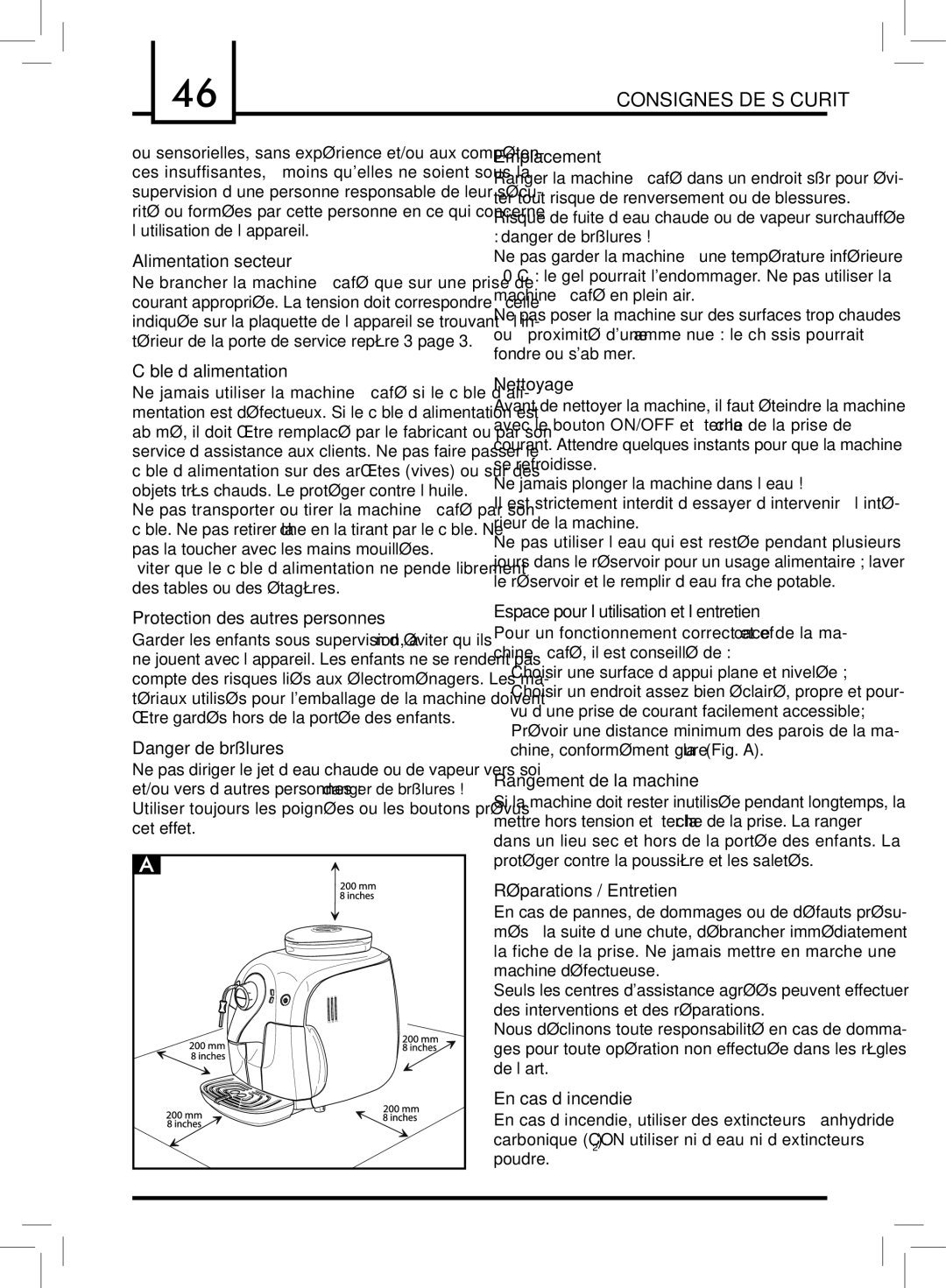 Saeco Coffee Makers PLUS manual Consignes DE Sécurité 