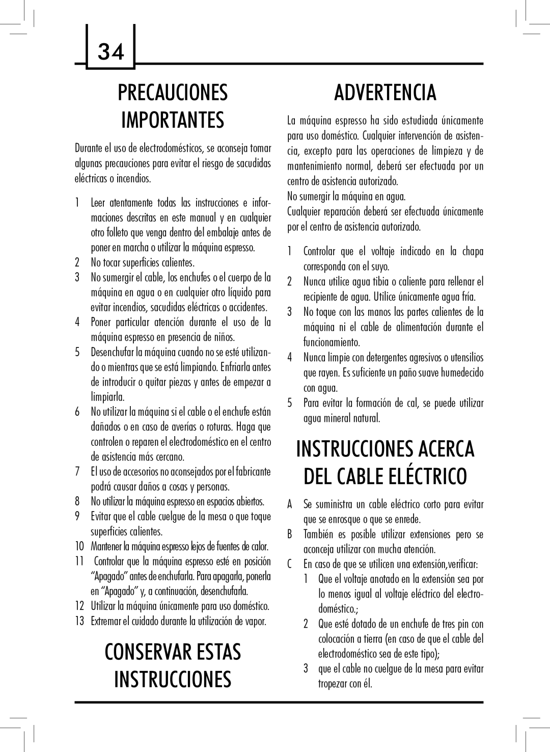 Saeco Coffee Makers RI9737 manual Advertencia 