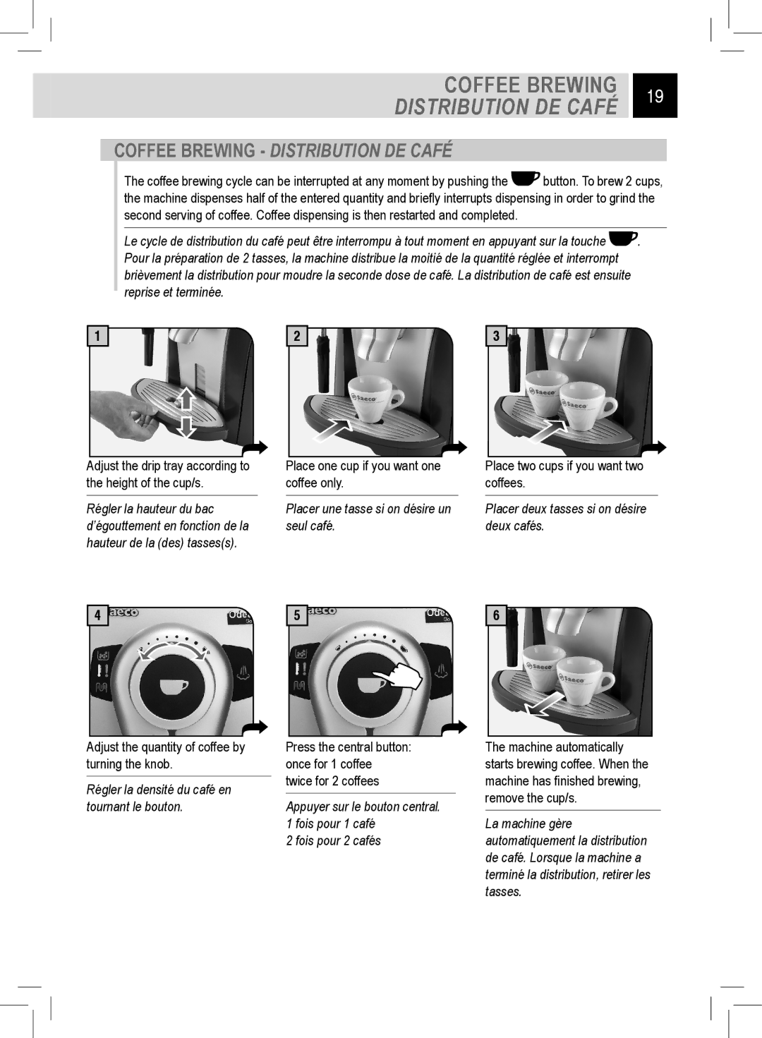 Saeco Coffee Makers RI9752/47 manual Coffee Brewing Distribution DE Café 