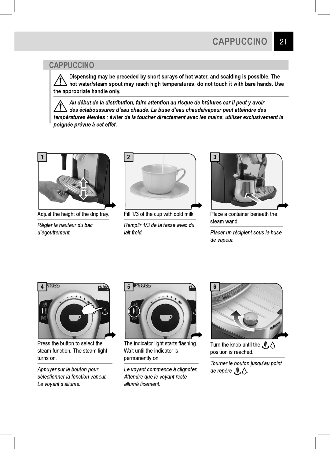 Saeco Coffee Makers RI9752/47 manual Cappuccino 