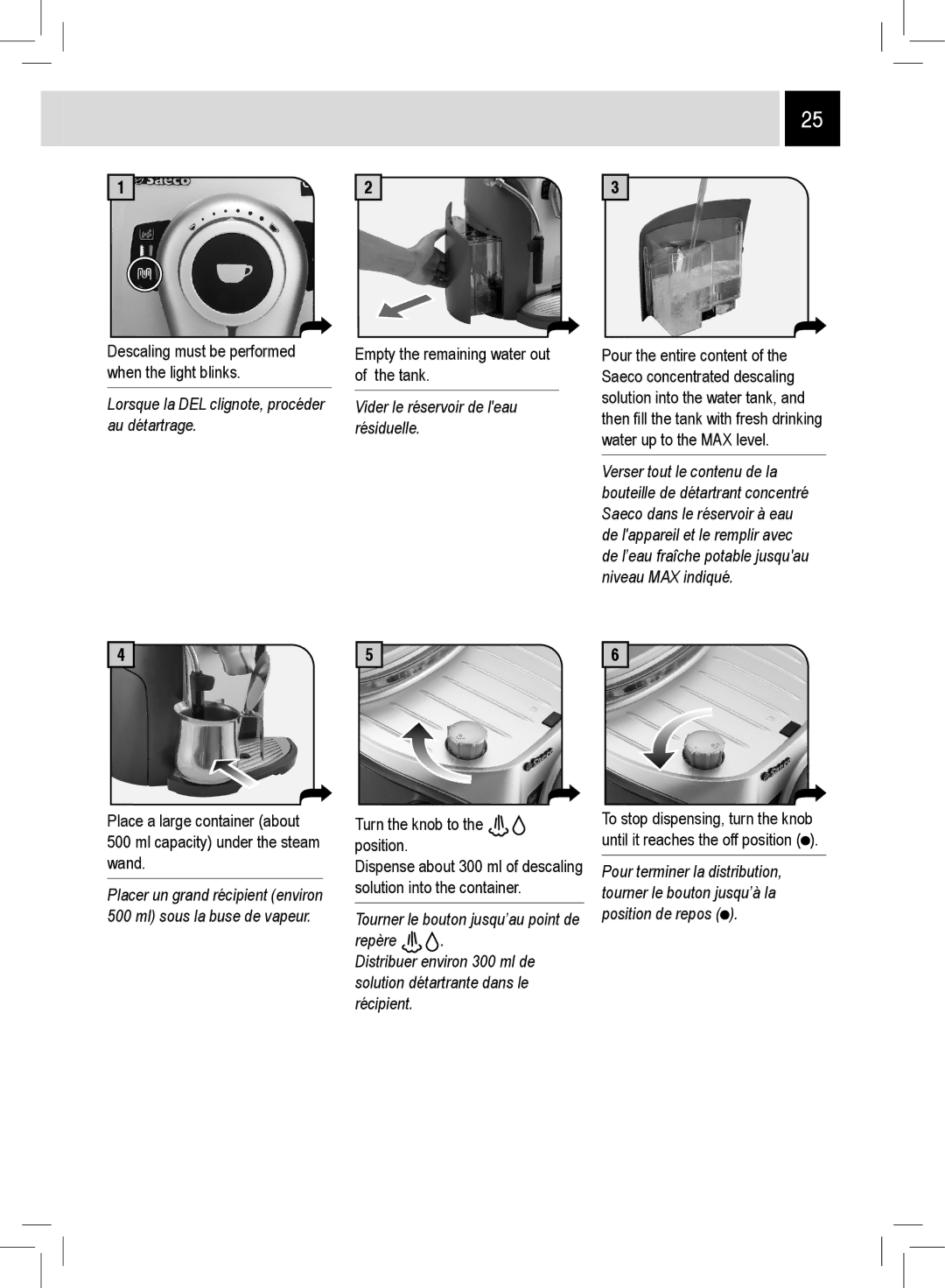 Saeco Coffee Makers RI9752/47 manual Lorsque la DEL clignote, procéder au détartrage 