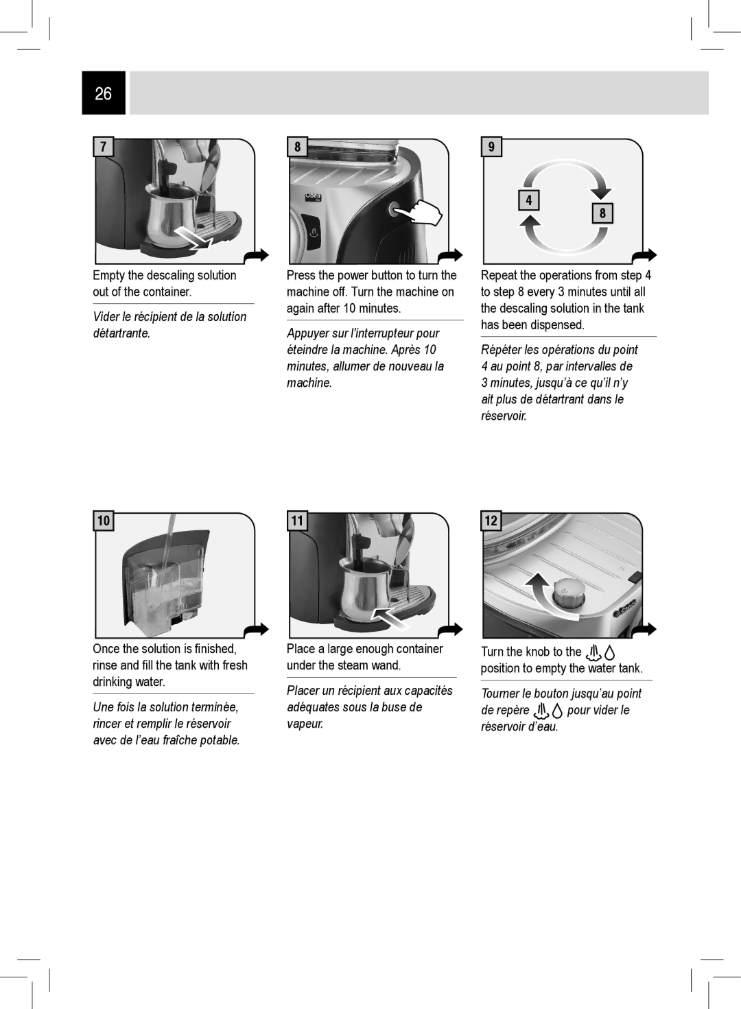 Saeco Coffee Makers RI9752/47 manual Vider le récipient de la solution détartrante 