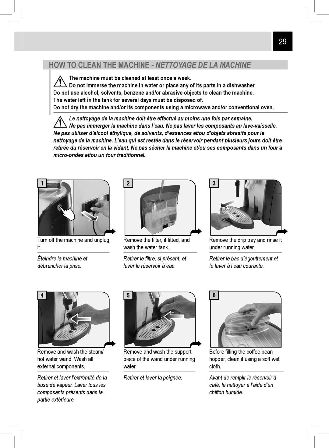 Saeco Coffee Makers RI9752/47 manual How To Clean The Machine - Nettoyage De La Machine, Turn off the machine and unplug it 