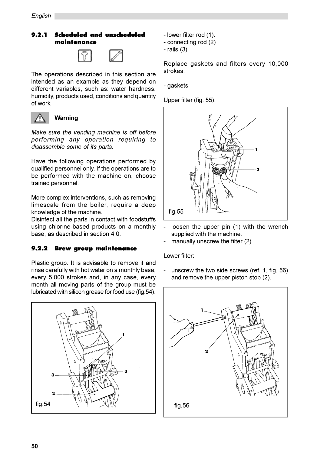 Saeco Coffee Makers SG200E instruction manual Scheduled and unscheduled maintenance, Brew group maintenance 